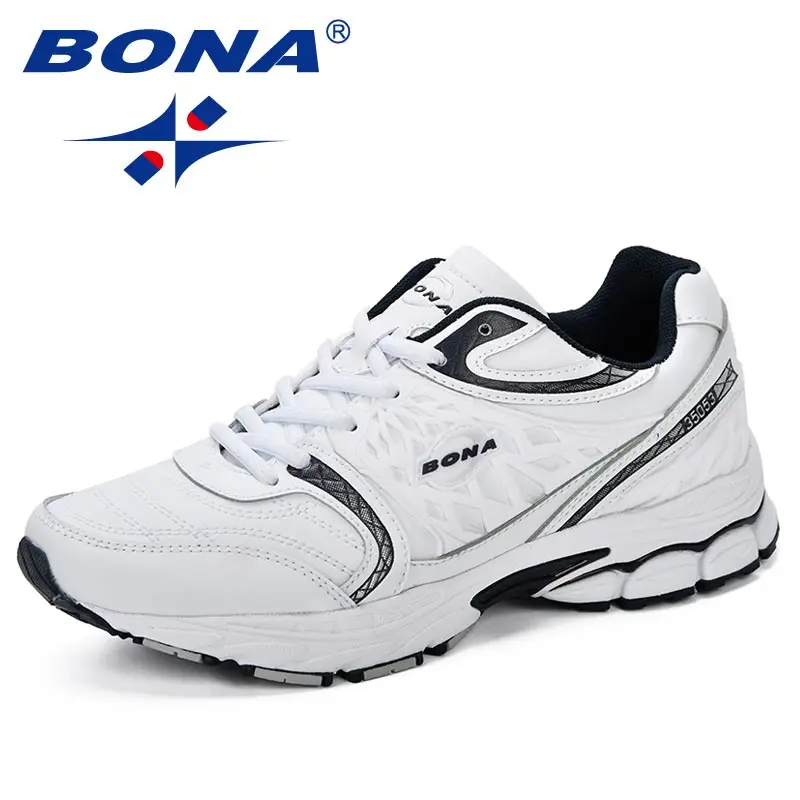 WHITE DEEP BLUE BONA/Новинка года; стильные мужские кроссовки; удобные роскошные мужские туфли; Дышащие Модные Удобные уличные кроссовки; мужская обувь - Цвет: WHITE DEEP BLUE