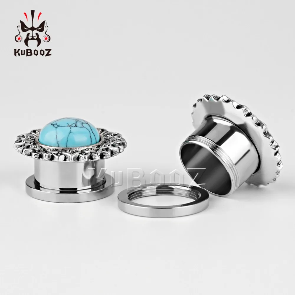 KUBOOZ ушные измерители штекер туннель буддийский узор пирсинг тела ювелирные расширители Синий Песок камень винт шпильки серьги 10 шт./лот
