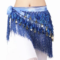 women belly dance clothing accessories teardrop paillettes fringe wrap elastic base tie dye triangle belts coins hip scarf