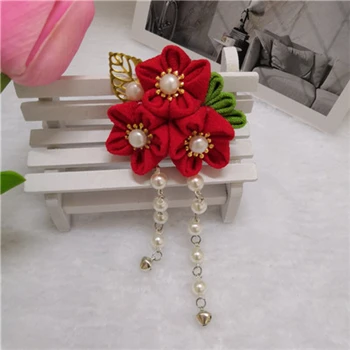 Red(1 pc) Новинка DIY японское кимоно ручной работы Sakura hairwear для девочек женские заколки для волос цветок канзаши головные уборы с длинными падениями - Цвет: Red(1 pc)
