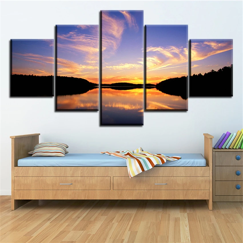 5 шт./комплект картина маслом на холсте ws Dark Forest Lake Red Sunset без рамки|art pictures|picture for