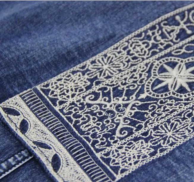 Платье женское джинсовое с круглым вырезом винтажный сарафан вышивкой модная