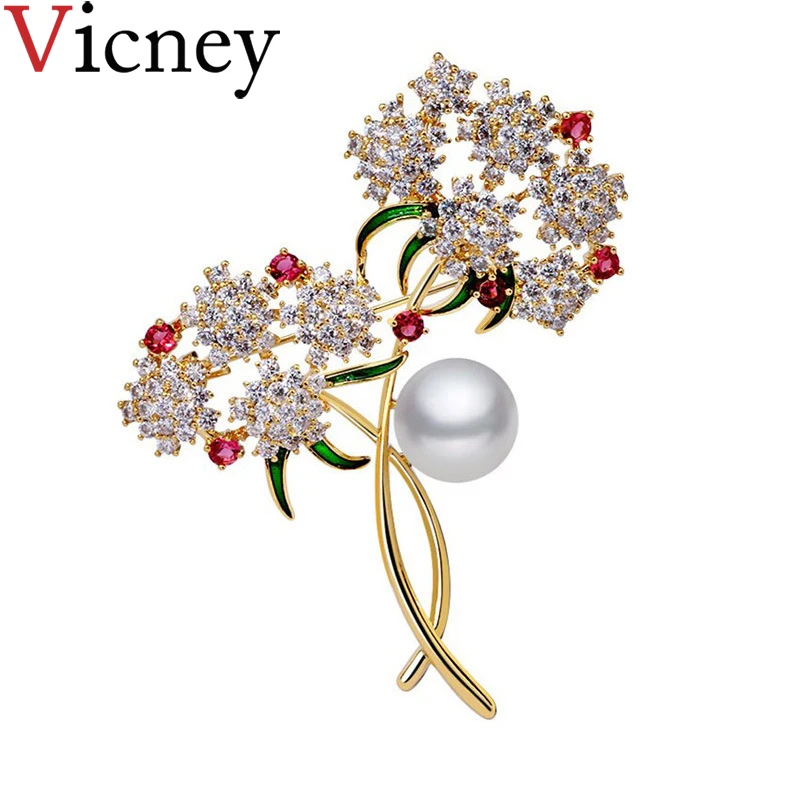 Vicney Новый роскошный цветок Форма Брошь контакты AAA циркон Медь жемчужные броши