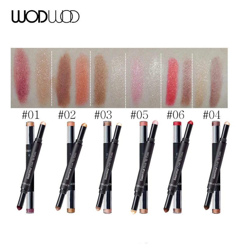 WODWOD двухсторонний карандаш для век, 6 цветов, мерцающие матовые пигментные тени для век, водонепроницаемый макияж, Обнаженная натуральная косметика