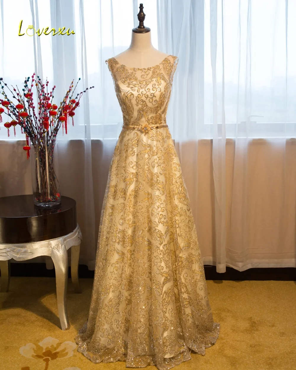 Элегантное loverxu из кружева с вырезом на шее до линии длинное вечернее платье 2019
