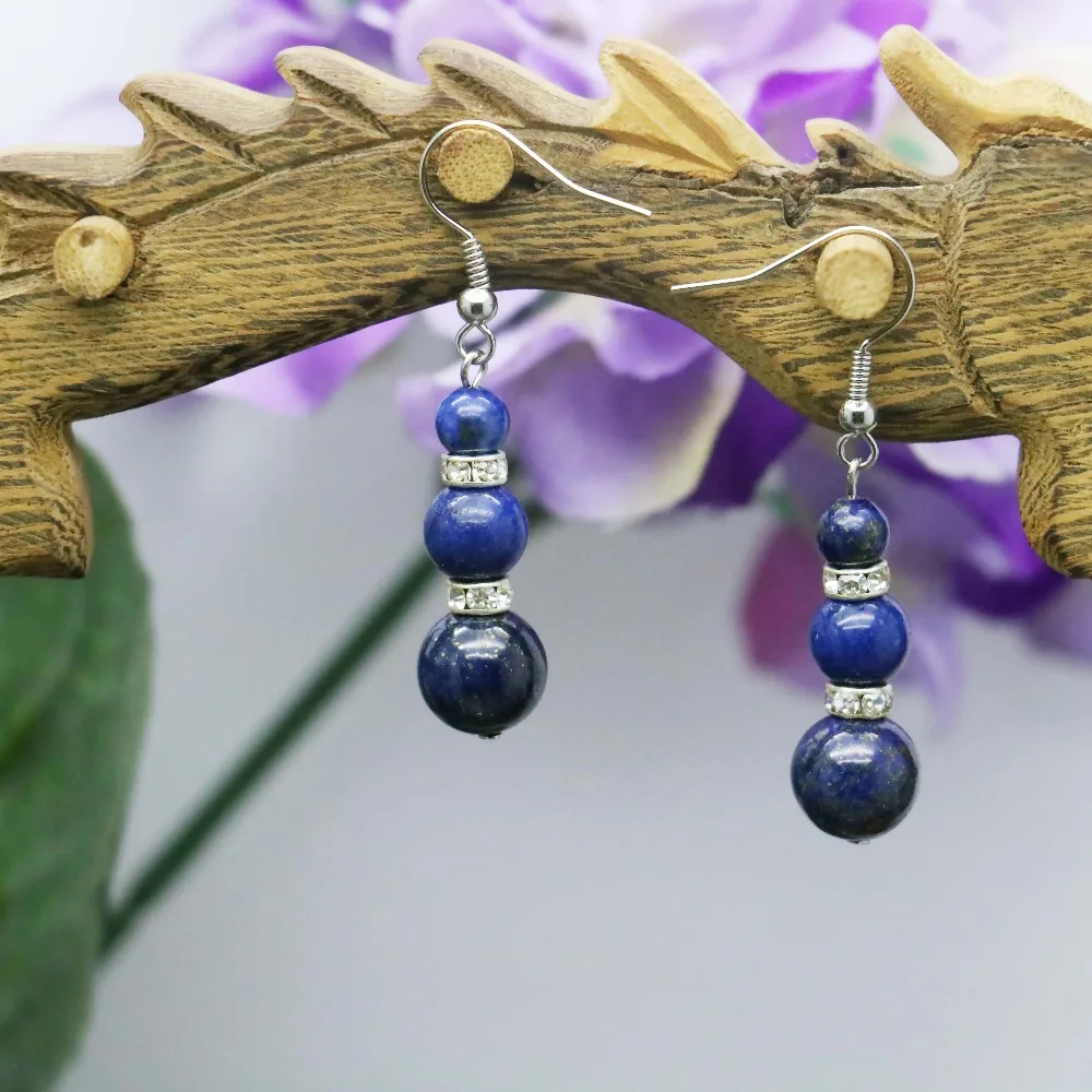 Ретро стиль темно синий натуральный Лазурит камень лазурит бусы серьги для