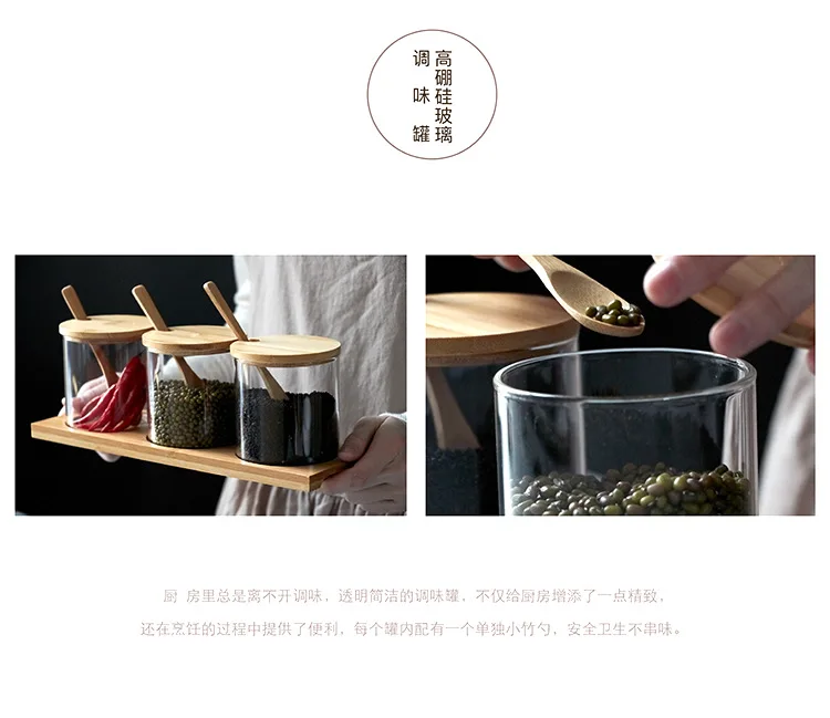 Герметичная емкость из боросиликатного стекла Бамбуковая крышка коробка для