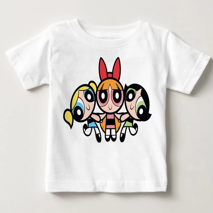 Горячая Распродажа Powerpuff обувь для девочек детская футболка Blossom хлопок короткий рукав Футболка Одежда Веселая футболка маленьких MJ