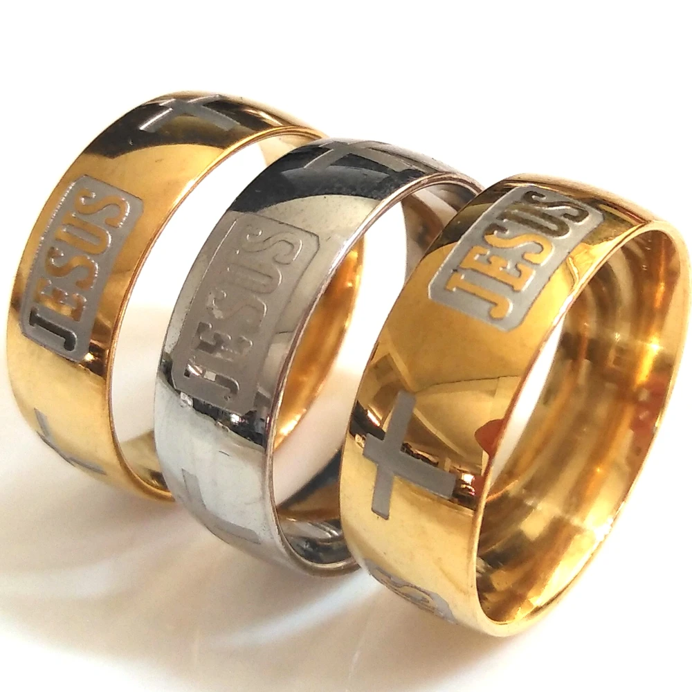 20pcs GOLD SILVER etched JESUS CROSS rings Engrave Men Women Stainless Steel Religious Faith Ring Xmas Gift church Accessories | Украшения