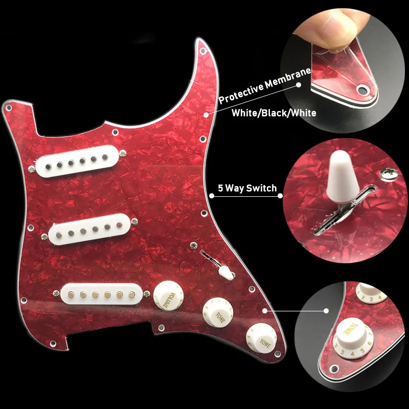 Одна катушка Alnico электрогитара Pickguard звукосниматели AlnicoLoaded Prewired 11 отверстий SSS красный/белый жемчуг белый аксессуары для гитары