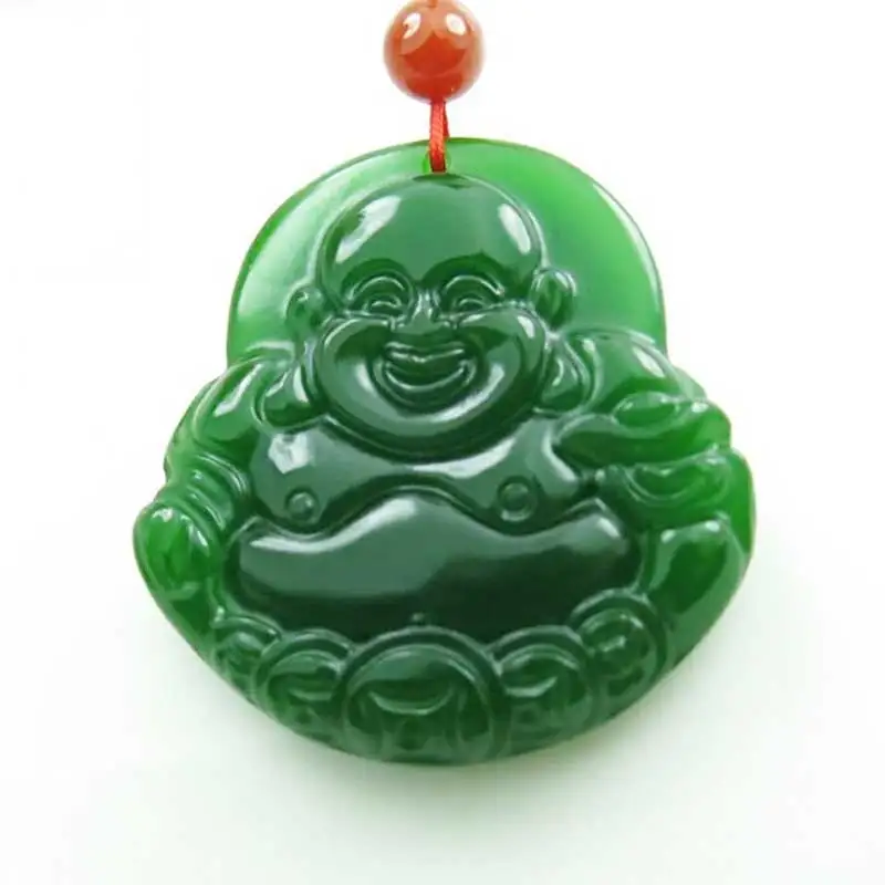 

KYSZDL Hot natural green Hetian Yu stone carving money Buddha pendants lucky charms for men/women Yu stone pendants +Free ro