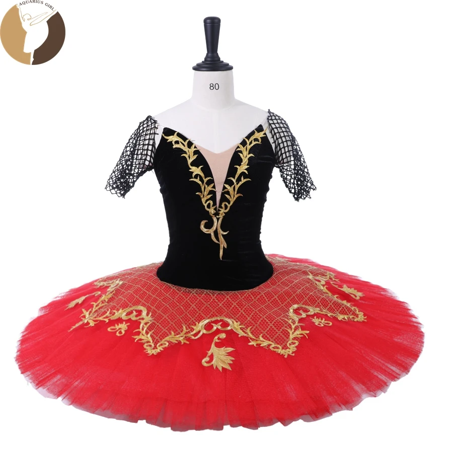 

FLTOTURE Don Quixote Stage Dancewear Ballet Black Red Tutu With Gold Decorations CT9214 Professional Ballet Nutcracker Costumes