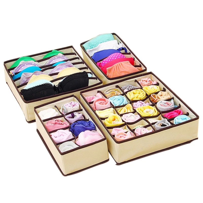 

Underwear Bra Organizer Storage Box 2 Colors Beige/Rose Drawer Closet Organizers Boxes For Underwear Scarf Socks Organiser
