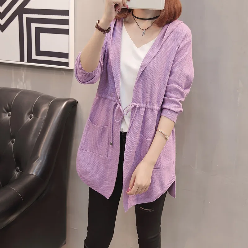 Spring Autumn New Cardigan Jackets Sweater Women Korean Loose Hooded Knit Jacket Slim Long Female Coats XY827 |