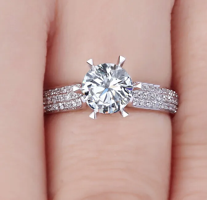 Модные Роскошные ювелирные изделия 2CT AAA кубический цирконий 925 пробы серебро 5A CZ камни Свадебные обручальные круглые женские кольца SZ4-10