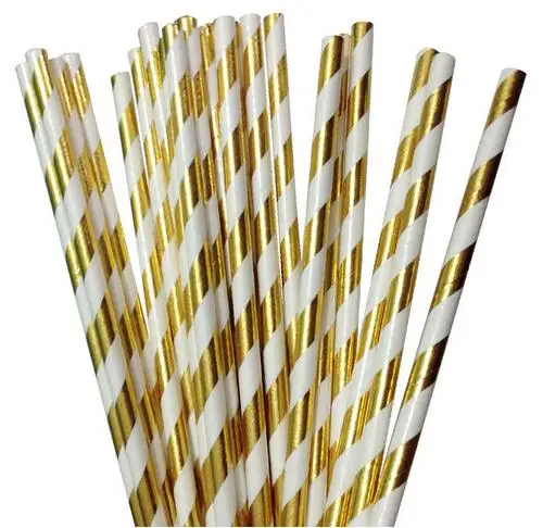 Foil Gold Stripe 25 шт./лот, фольгированные золотые, розовые бумажные соломинки для детей, декоративные вечерние товары для дня рождения, свадьбы, праздника, Микки, Минни Маус, кекс, флаг - Цвет: Foil Gold Stripe