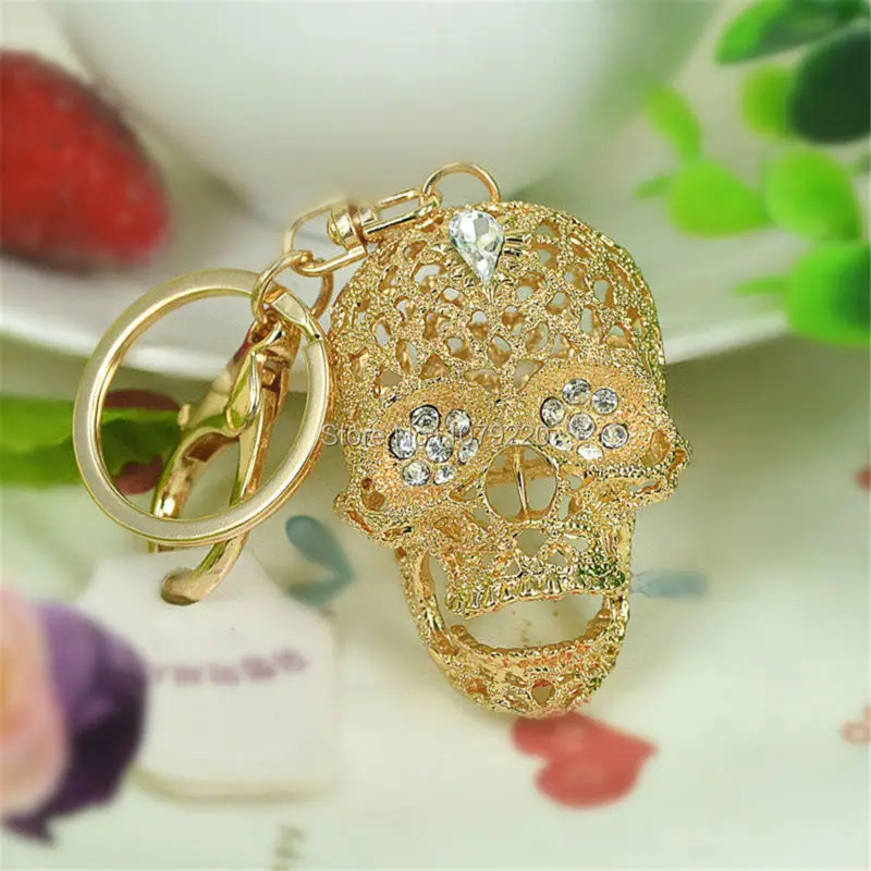 Модный брелок с головой черепа стразы кристальная пряжка для ключей женщин