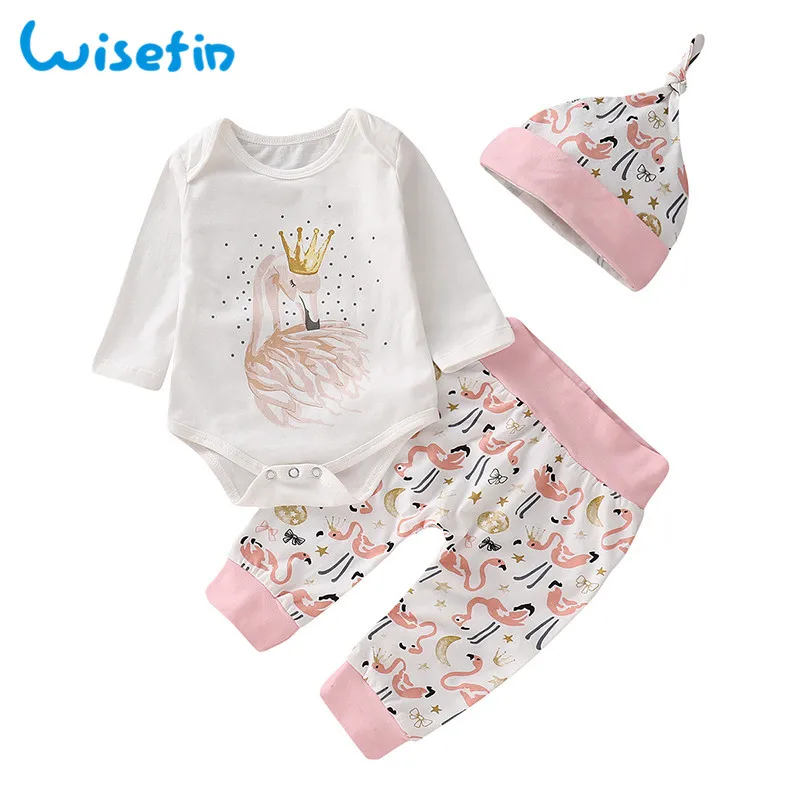 Wisefin/комплект для младенцев, комплект одежды для девочек, одежда для маленьких девочек, комплект зимней одежды для маленьких девочек, комплект с повязкой на голову, топы+ штаны - Цвет: Розовый