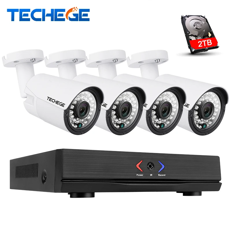 Techege 4CH 1080 P POE NVR Kit 2MP IP камера ИК Ночное видение Водонепроницаемый IP67 P2P облако