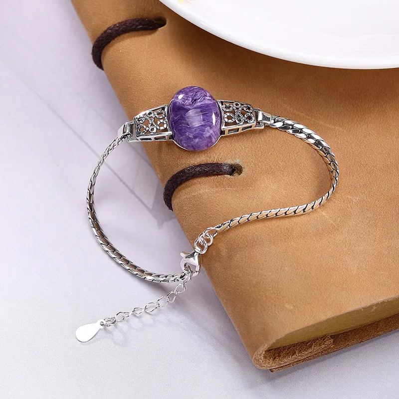 Женский браслет в стиле ретро из чистого серебра 925 пробы с натуральным