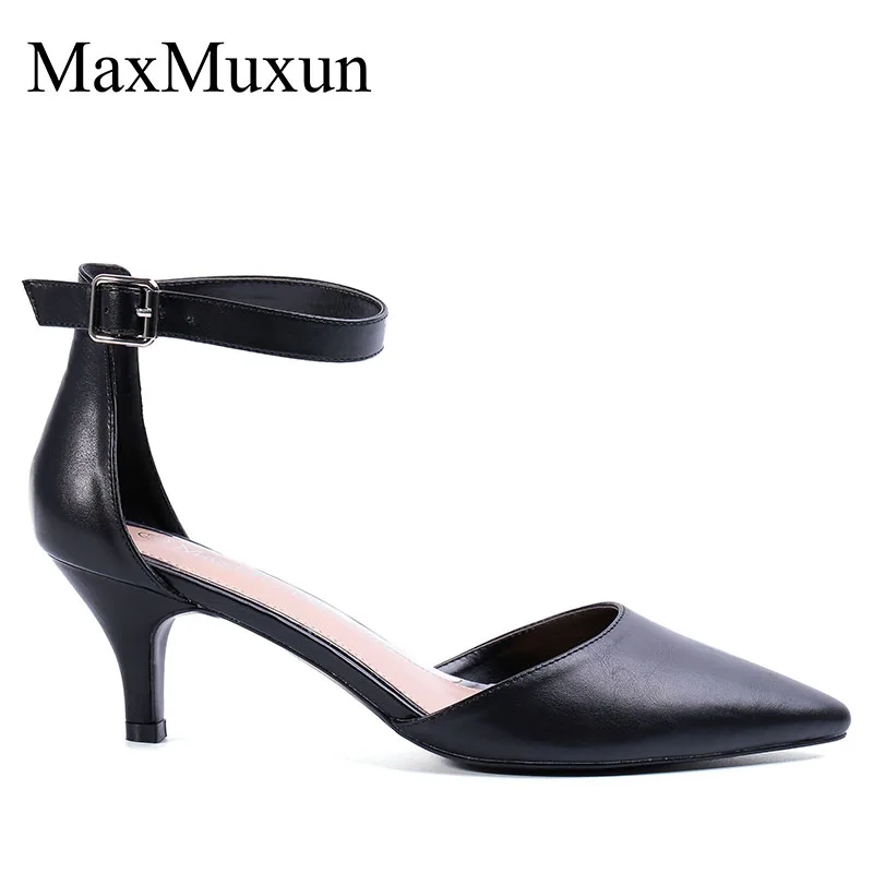MaxMuxun/женские босоножки на среднем каблуке с острым носком и пряжкой; туфли-лодочки с ремешком на щиколотке; женская свадебная обувь; Летняя обувь