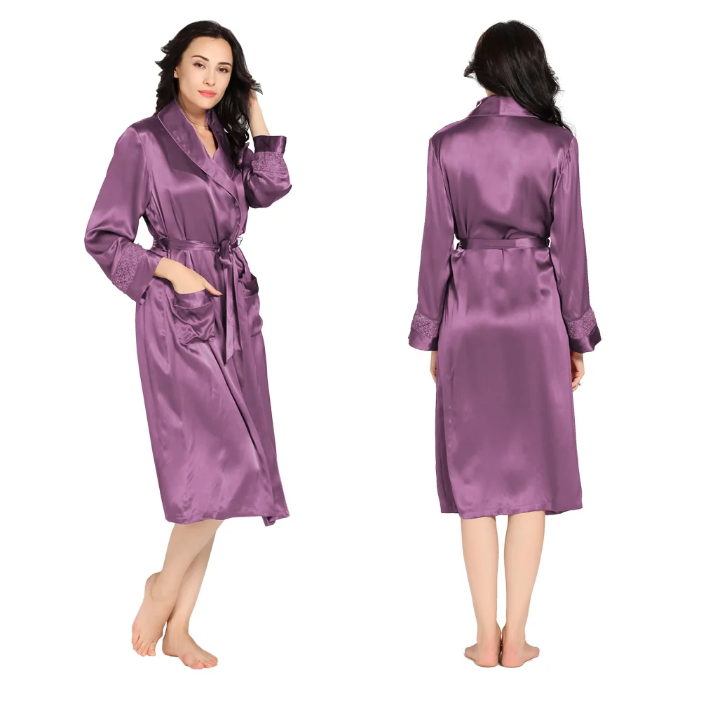 LilySilk халат кимоно пеньюар женский домашняя одежда для женщин шелковый китайский шелк тонко разработаны длинные 22 momme - Цвет: Violet