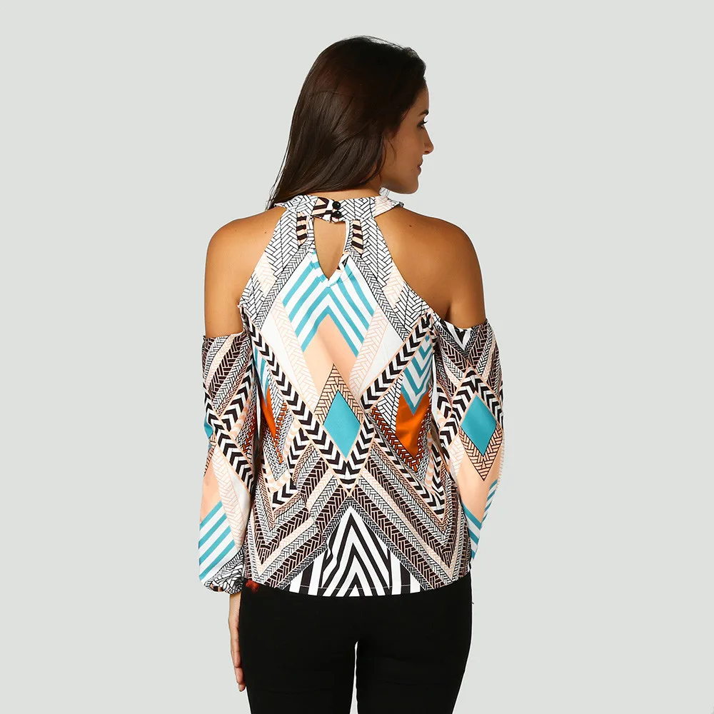 Women Off Shoulder Top Blouse Retro Geometric Bohemian womens tops and blouses mujer de moda 2020 camisas NEW | Женская одежда