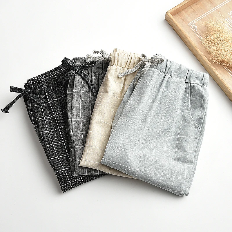 Кожаные штаны продажи плоских сукна MID плед сетки Для женщин Брюки для девочек