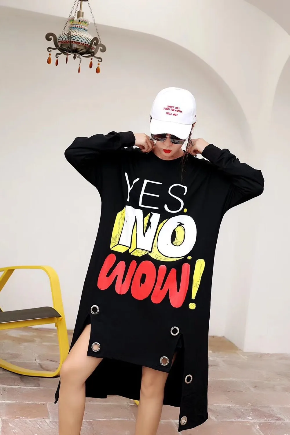 Female Letter Print Long Sleeve Tees Shirt Dress Street Wear Short Front After Autumn Hollow Out Irregular Dresses | Женская одежда
