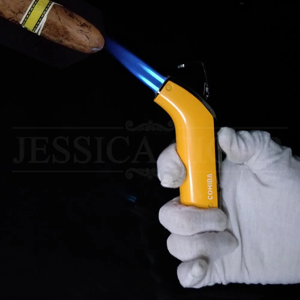 Металлическая ветрозащитная Зажигалка COHIBA пистолет с 2 пламенями Бутановая