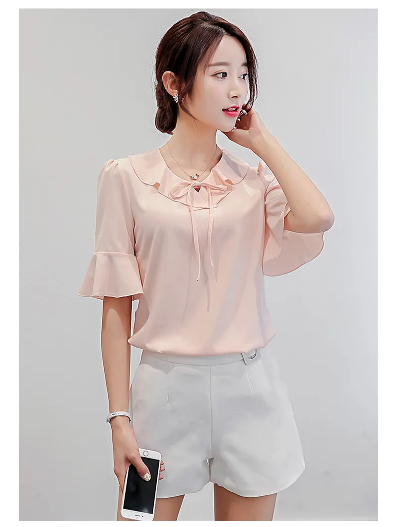 Женская шифоновая блузка с коротким рукавом и оборками свободного покроя|blouses for
