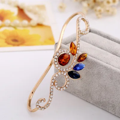 Style 1 Gold Украшенный стразами листьев Цветы Браслет на ладонь браслеты Свадебная вечеринка свадебные руки ладони кольца модные украшения подарки для женщин - Окраска металла: Style 1 Gold