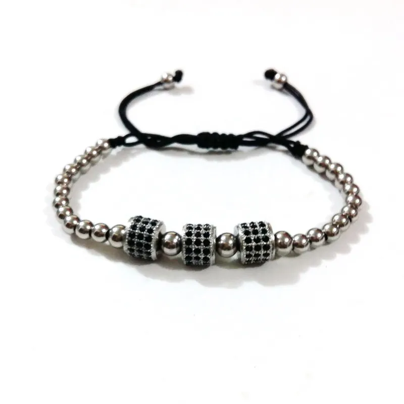 10 шт. блестящие бусины из розового золота с микрозакрепкой черного фианита