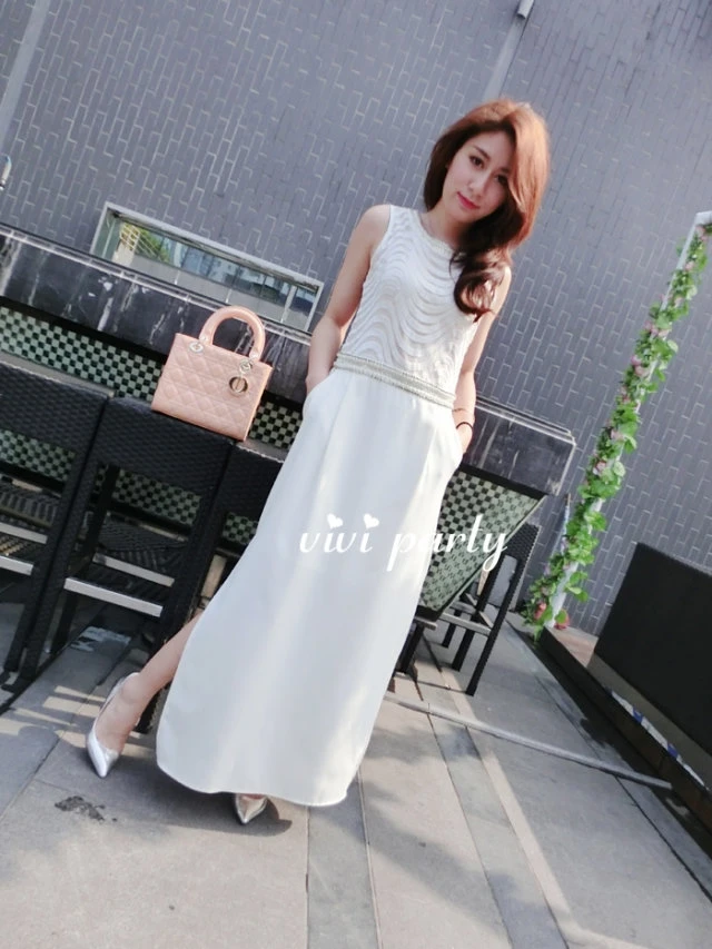 Sleeveless Beading White High Quality Brand Style Maxi Women Beauty Dress 2014 | Женская одежда