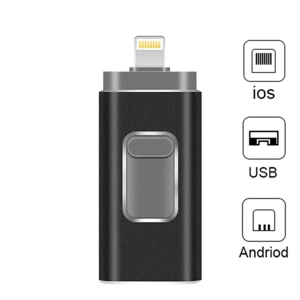 Black Флэш-накопитель для iPhone флэш-накопитель 3-в-1 Lightning OTG скачок привод USB 3,0 флеш-накопитель 256 ГБ флеш-накопитель совместим с Apple iPad PC - Color: Black