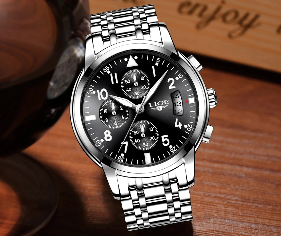 LIGE мужские часы Reloj Hombre Топ бренд класса люкс Модные Бизнес Кварцевые Спортивные полностью стальные водонепроницаемые черные часы Relogio Masculino