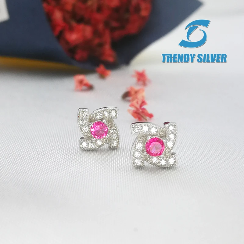 Серьги-заглушки из кубического циркония рубинового цвета с камнями для женщин и