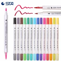 sta 3132 14 pieces 28 colors double ended watercolor brush art marker calligraphy lettering for adult coloring books