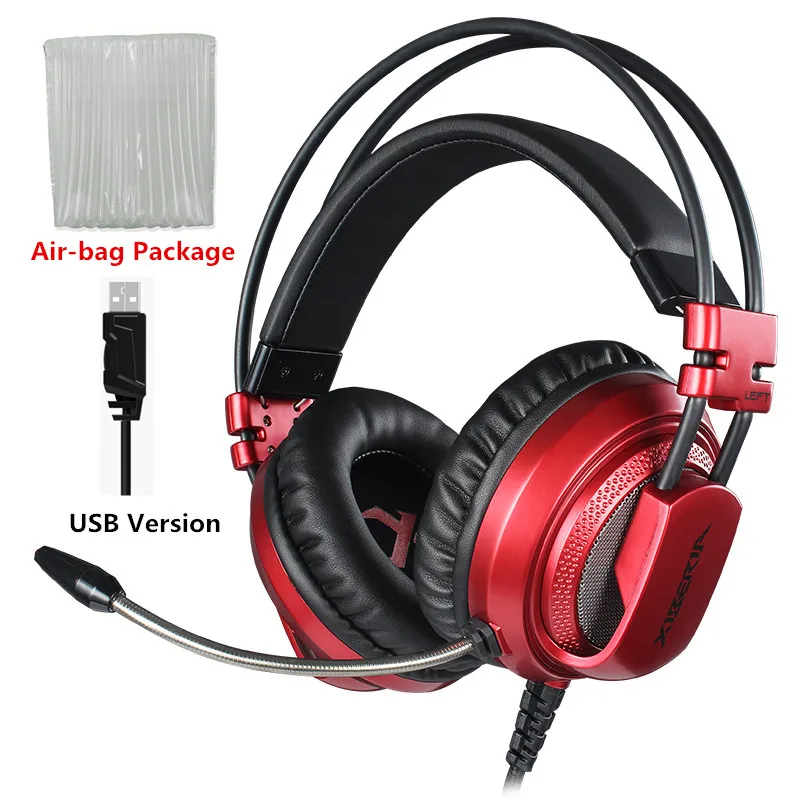 Red Air-bag Package Xiberia V10, лучшие игровые наушники, USB 7,1, гарнитура для ПК, игры, компьютера, бас, стерео гарнитуры, шлем с микрофоном, светодиодная подсветка - Цвет: Red Air-bag Package