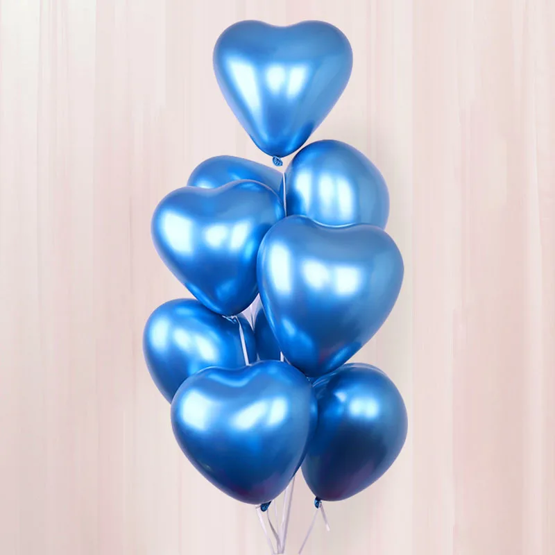 10pcs/lot 12inch Heart Glossy Metal Latex Balloons Thick Metallic Ballon Inflatable Air Globos Valentine's Day Party Decorations