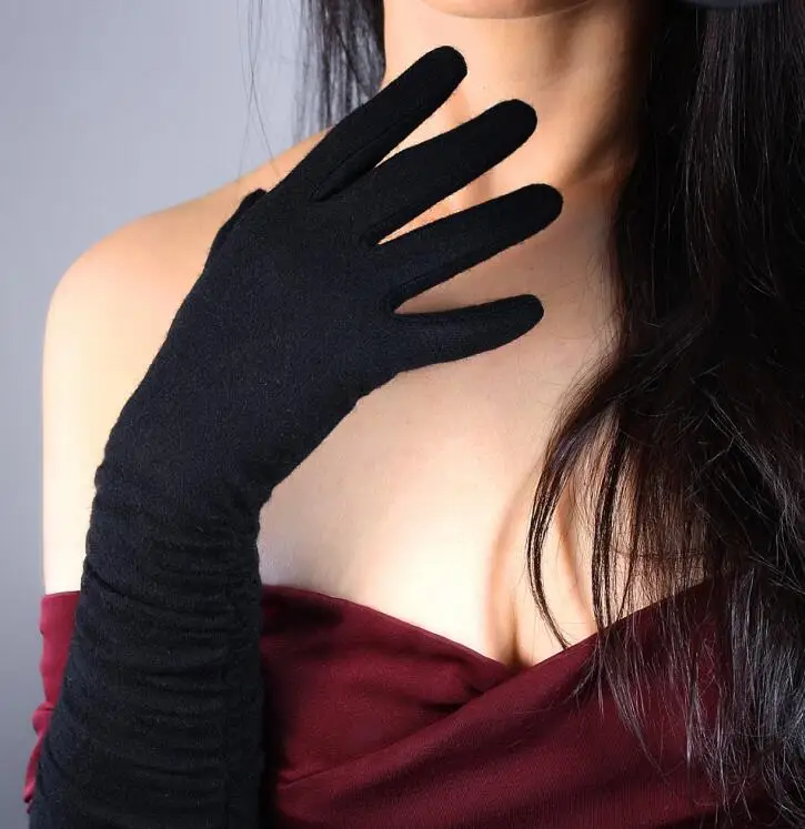 

Women's autumn winter elastic knitted Long wool gloves female ultra long fashion long wool knitted party dress glove 50cm R973