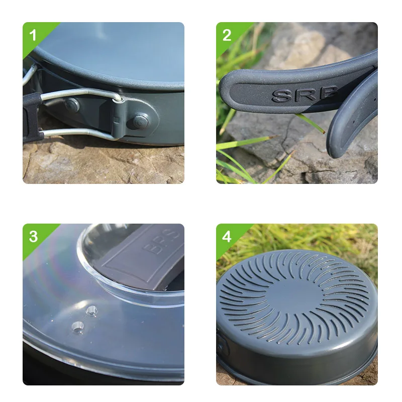

BRS-121 Outdoor 1-2 Person Aluminum Alloy Multi-function Camping Pot Sets Picnic Food Cooker Cookware Tableware Sets