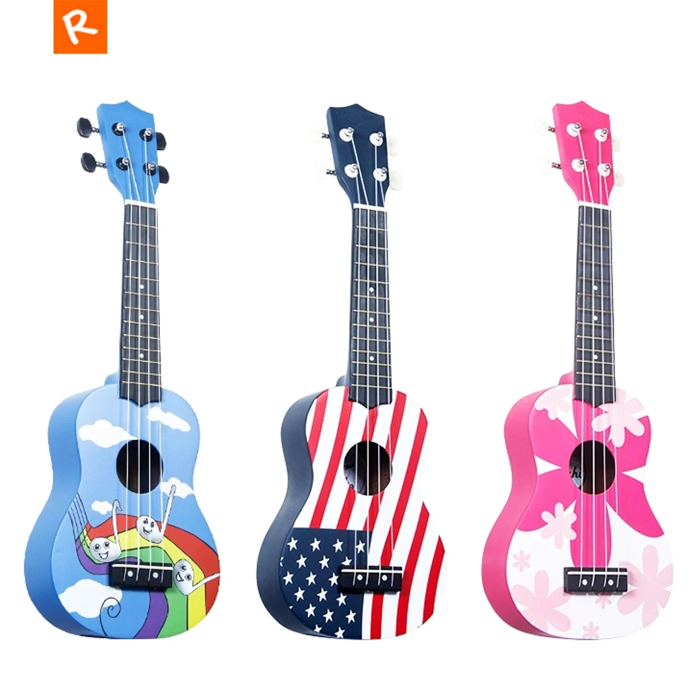 21 дюймов Гавайская гитара Ukulele soprano Роза Красочный мультфильм цветок Гавайи