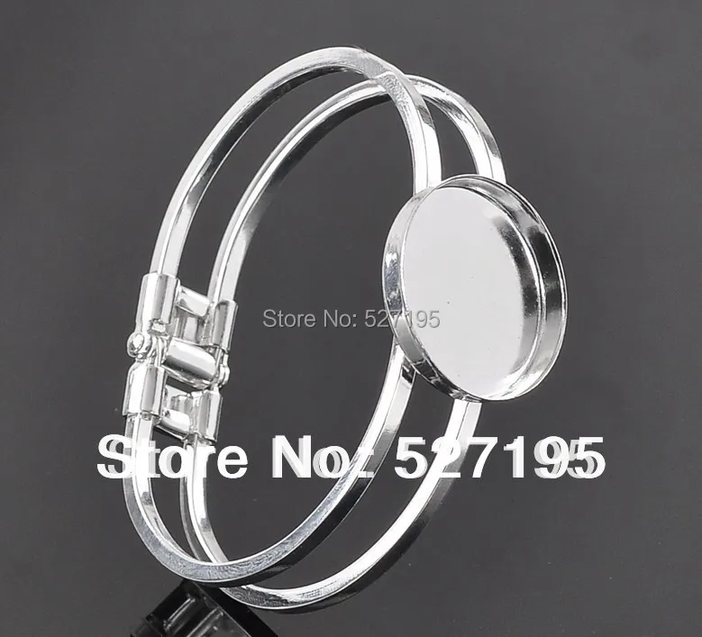 Бесплатная доставка серебро 25mmRound браслет пустая база лоток рамка Кабошон