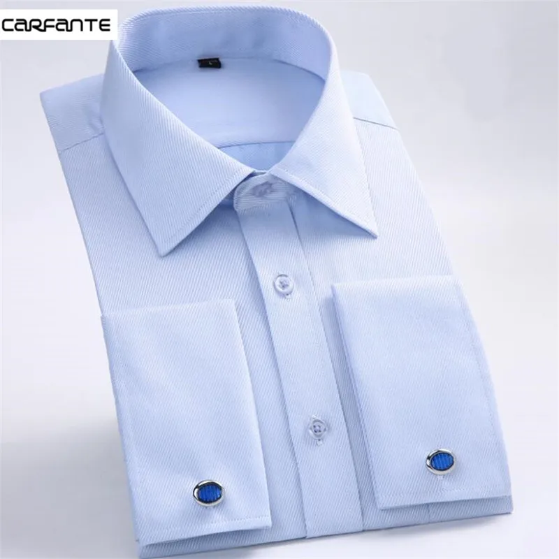 CARFANTE Мужская французская запонка с длинным рукавом саржевая рубашка camisa MFS08 M-6XL |