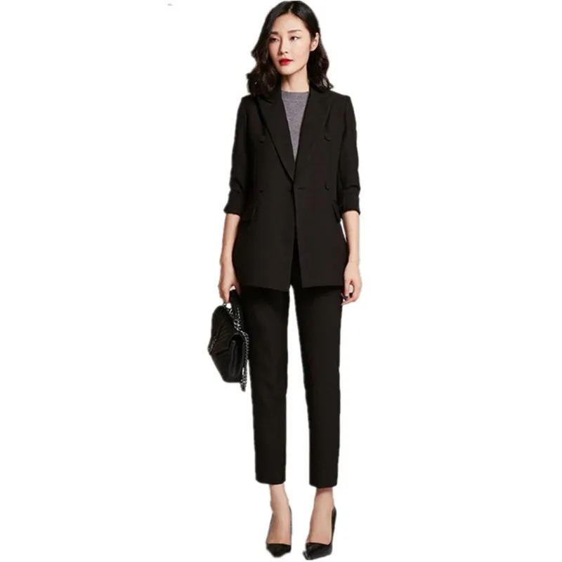 

Women 's Suit Fashion Style Official Occasion OL Professional Suit High Quality Custom Black Lapel One Button Long Sleeve Lady
