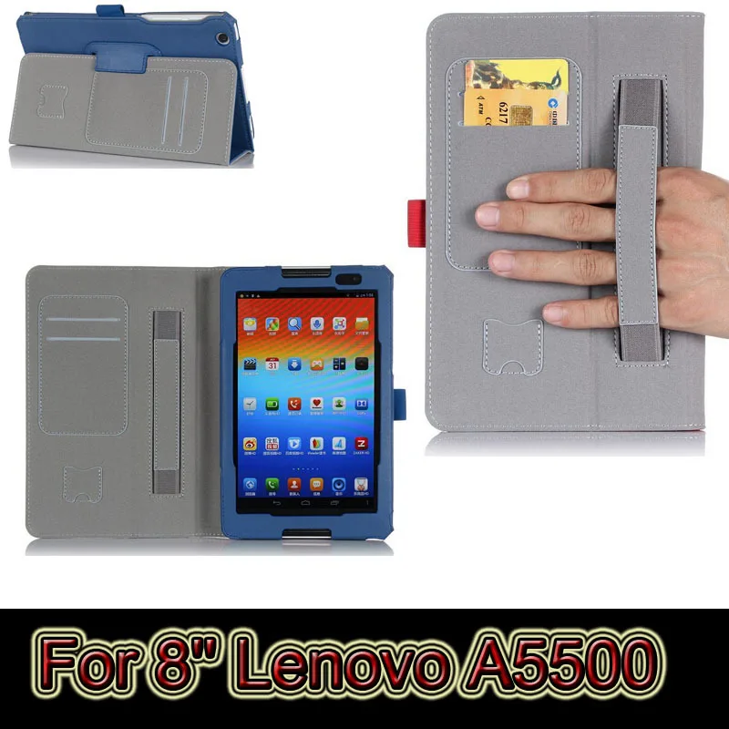 Handhold Wallet Tablet Case For 8'' Lenovo A5500 Stand Leather Cover Case+1pcs stylus|case girl|case apple ipod touchcase full |