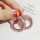 Серебряные золотистые серьги-кольца, роскошные круглые серьги с кристаллами для женщин, украшения для вечеринок, корейские серьги