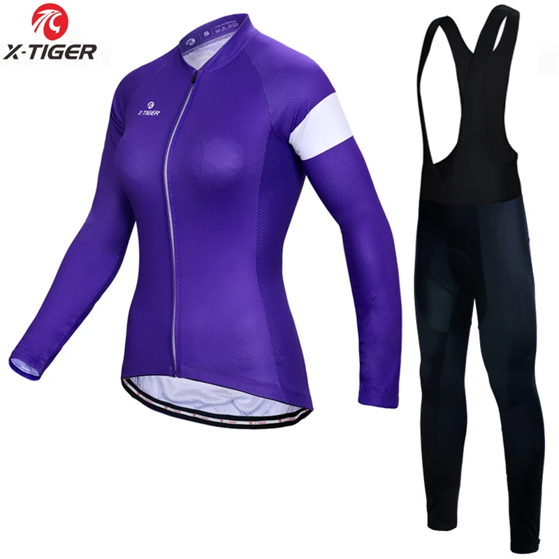 Bib Cycling Set X-Tiger женский классический супер теплый Велоспорт Джерси Набор Зимний горный велосипед спортивная термальная флисовая велосипедная одежда костюм - Цвет: Bib Cycling Set