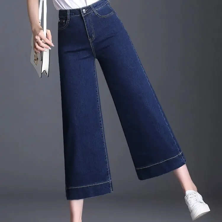 Ankle blue Летние женские джинсовые синие джинсовые брюки длиной до щиколотки с высокой талией осенние свободные широкие брюки больших размеров - Цвет: Ankle blue